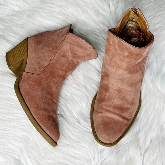 Qupid Faux Suede Zip Up Ankle Booties Pink and Brown Size 6.5 - Picture 1 of 7